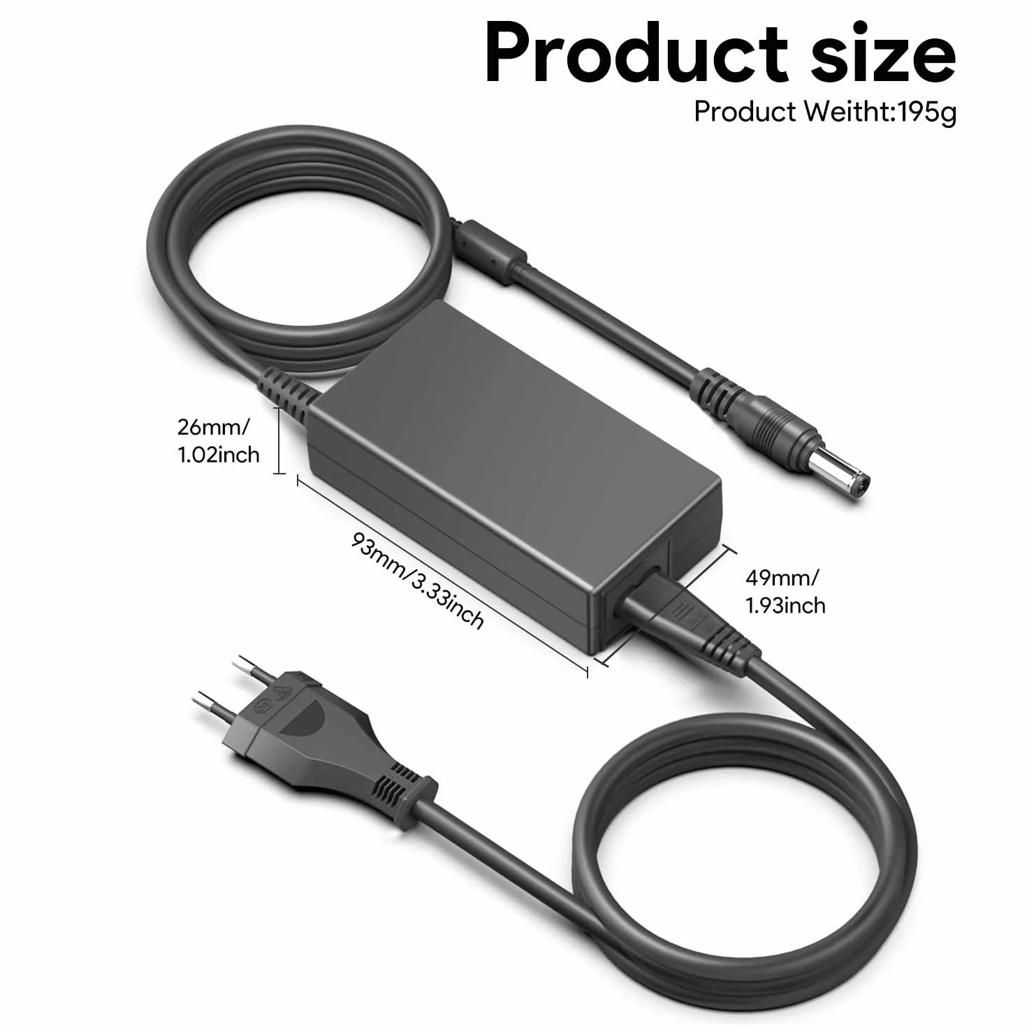 KFD DC 15V Adaptador de Corriente para Neewer Fotografía 14" 18" Photo Studio Ring Light Fuente de Alimentación Trípode Foto Estudio Anillo Luz NW-150480D2 Cable de Alimentación