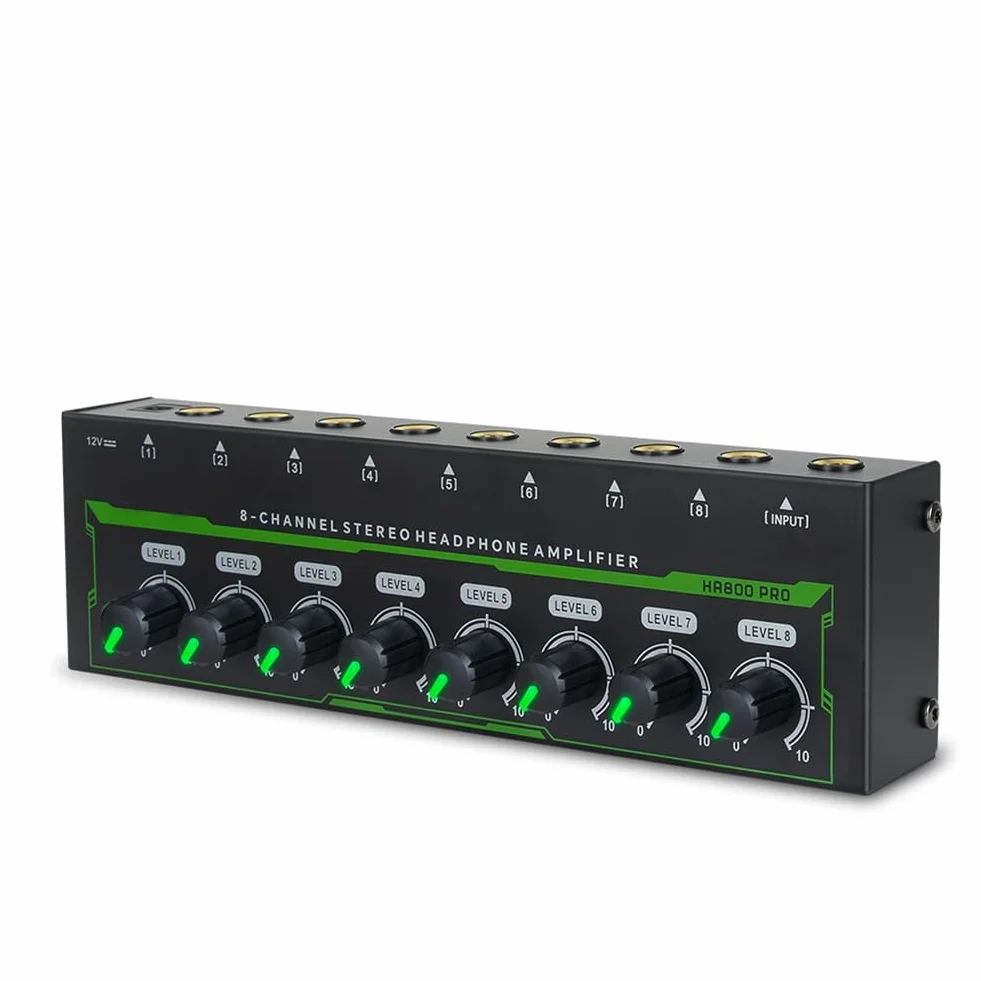 Amplificador de Auriculares HA800 Pro de 8 Canales, Amplificador Estéreo RGB, Microamplificador para Mezclador de Música, Amplificador de Sonido para Grabación (UE)