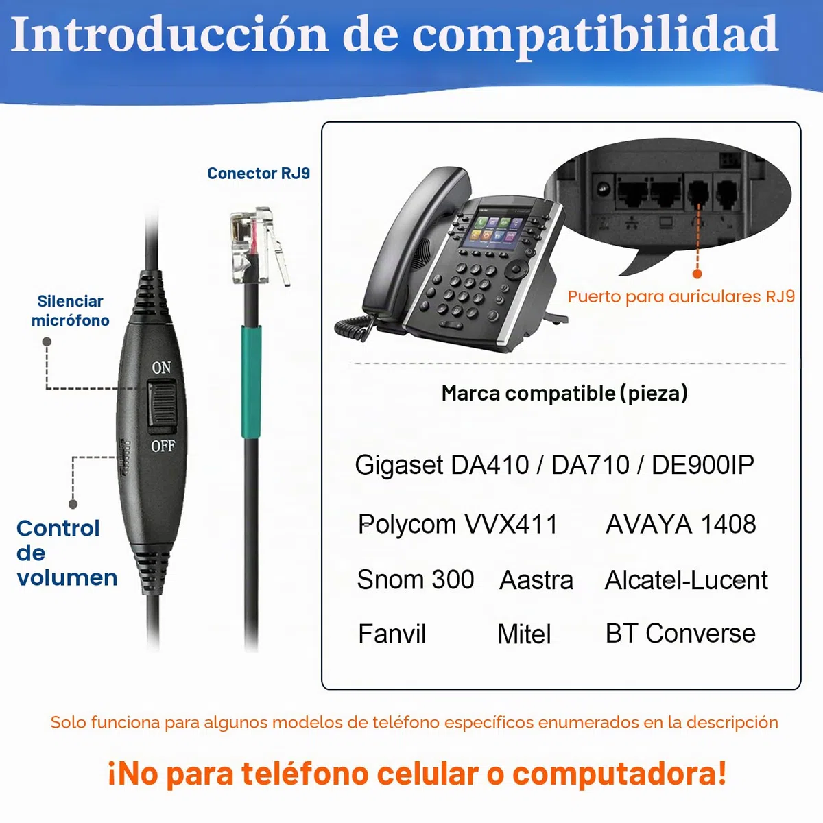 Auriculares Teléfono Fijo RJ9 Mono, Micrófono con Cancelación de Ruido, Cascos Centro de Llamadas para Gigaset DA710 Fanvil X4G X7C Polycom VVX311 Avaya 1408 Mitel Aastra Alcatel-Lucent