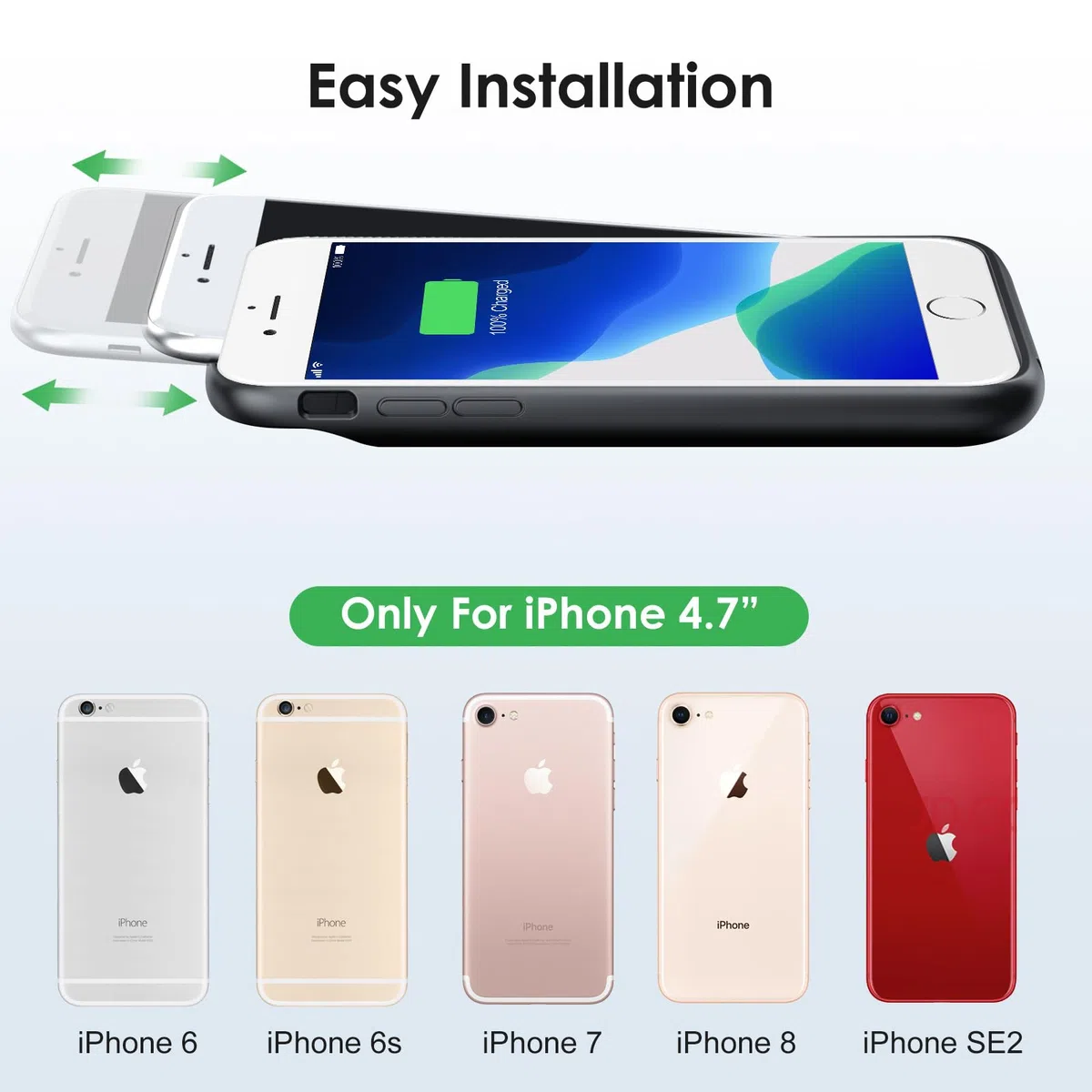Feob Funda de batería para iPhone 8/7/6s/6/SE (2022/2020), potente funda protectora portátil delgada de 7000 mAh, funda de carga de batería recargable extendida para iPhone 8/7/6s/6/SE-4.7 pulgadas