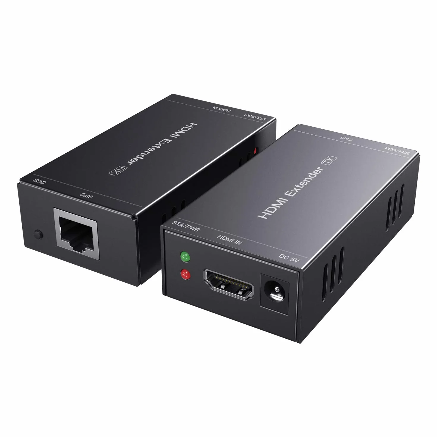 PWAYTEK Extensor HDMI 1080P@60Hz 3D, transmisión sin compresión 50m Cat5e/Cat6/Cat7, funciones EDID y POC, set transmisor y receptor (Negro)