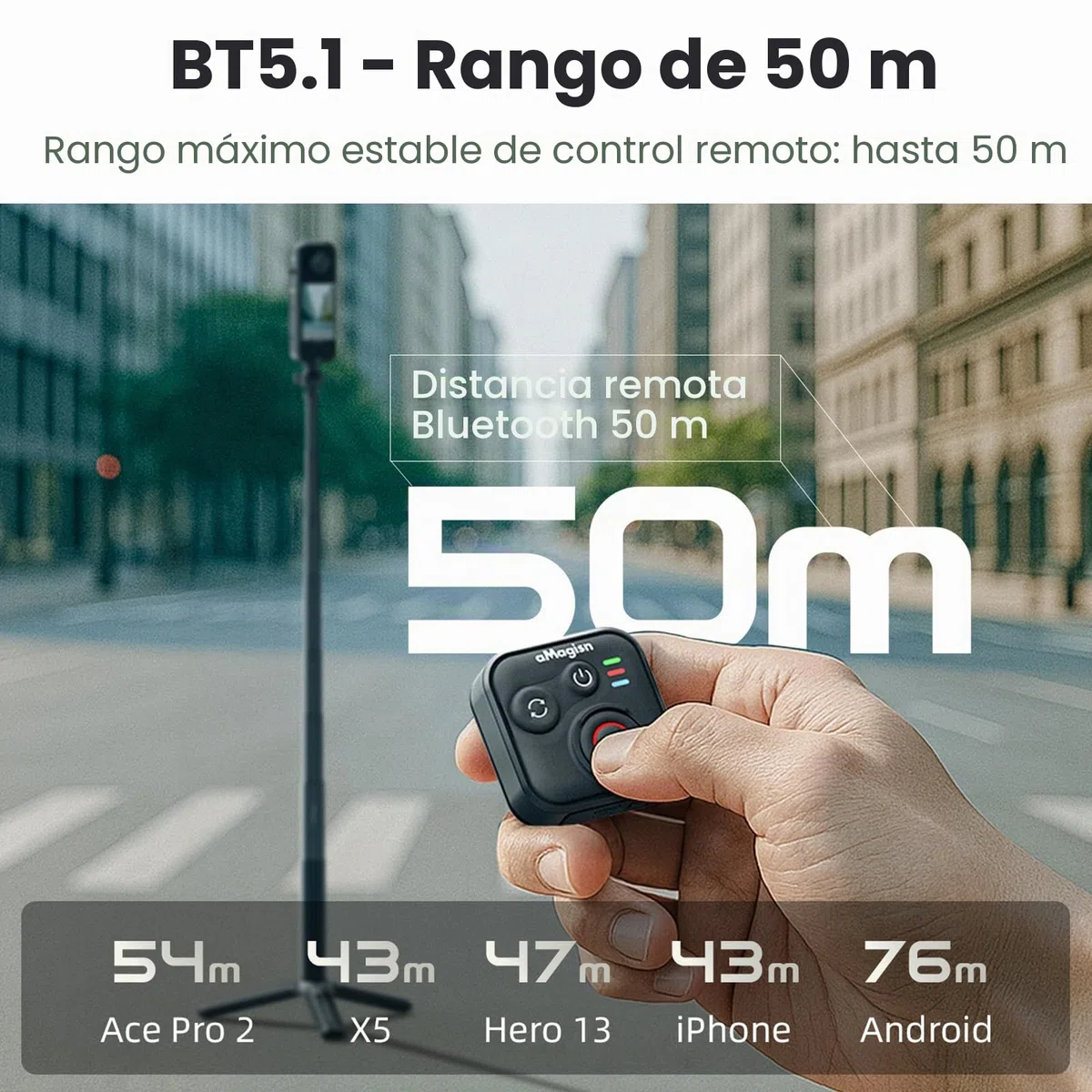 Mando a distancia Bluetooth para Insta360 Ace Pro 2 X5 ONE RS GoPro Hero 13 12, mando a distancia inalámbrico con correa de muñeca, alcance de 50 m, accesorios de cámara de acción inteligente