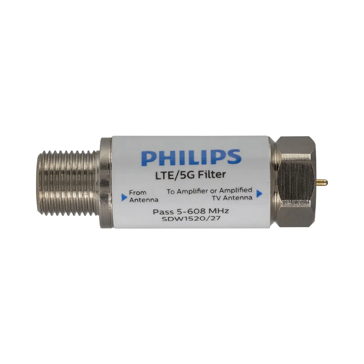 Philips Filtro LTE para Antena de TV, filtra señal 4G 5G LTE para Reducir interferencias y pixilación para recepción de TV Digital HD Clara, Rango de frecuencia 5-608 MHz, instalación en Interiores y