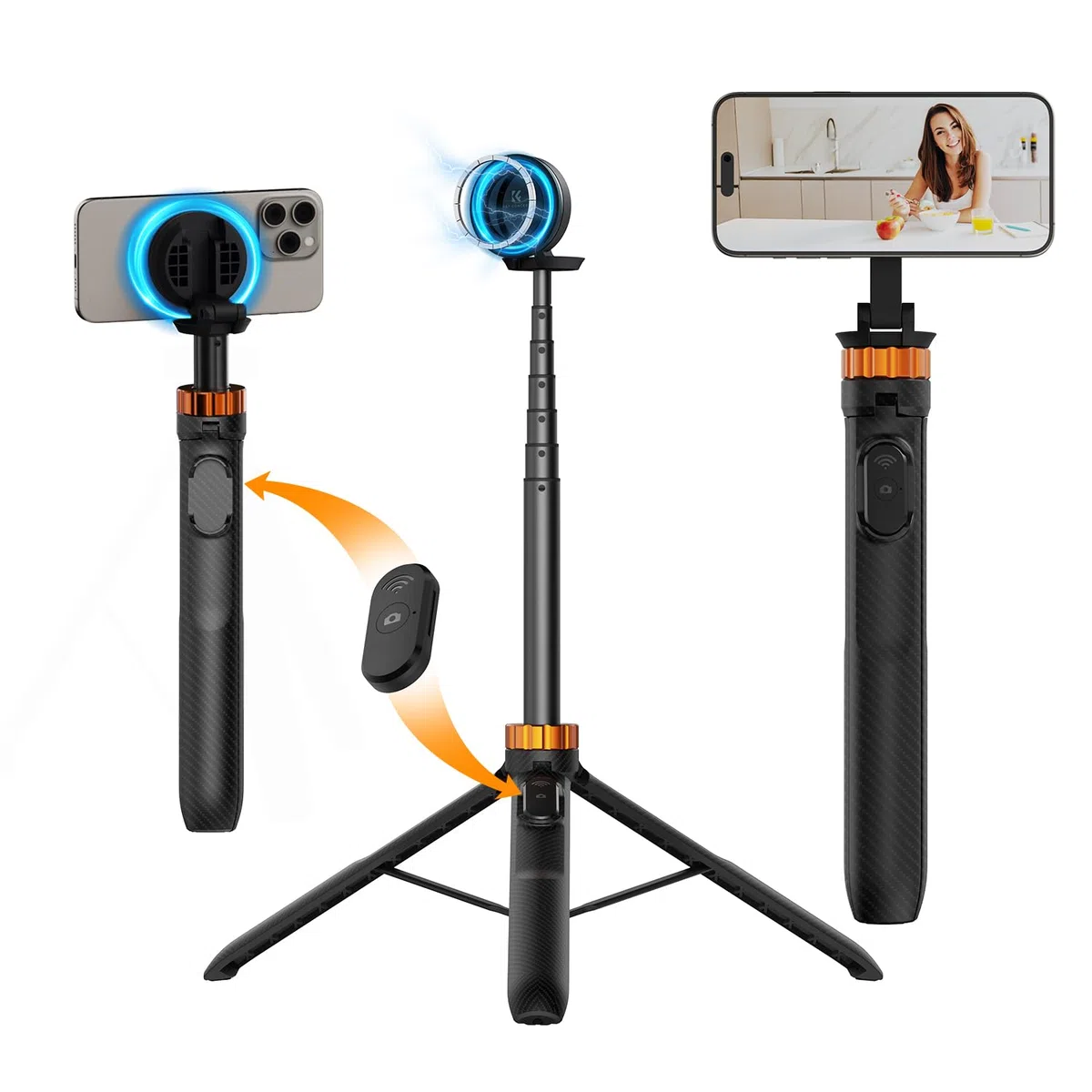 K&F CONCEPT MS19 Palo Selfie Trípode Magnético 162CM Móvil con Mando a Distancia Desmontable para Smartphone, Mini Trípode, Compatible con iPhone 17/16/15/14/13/12, con Anillo Magnético