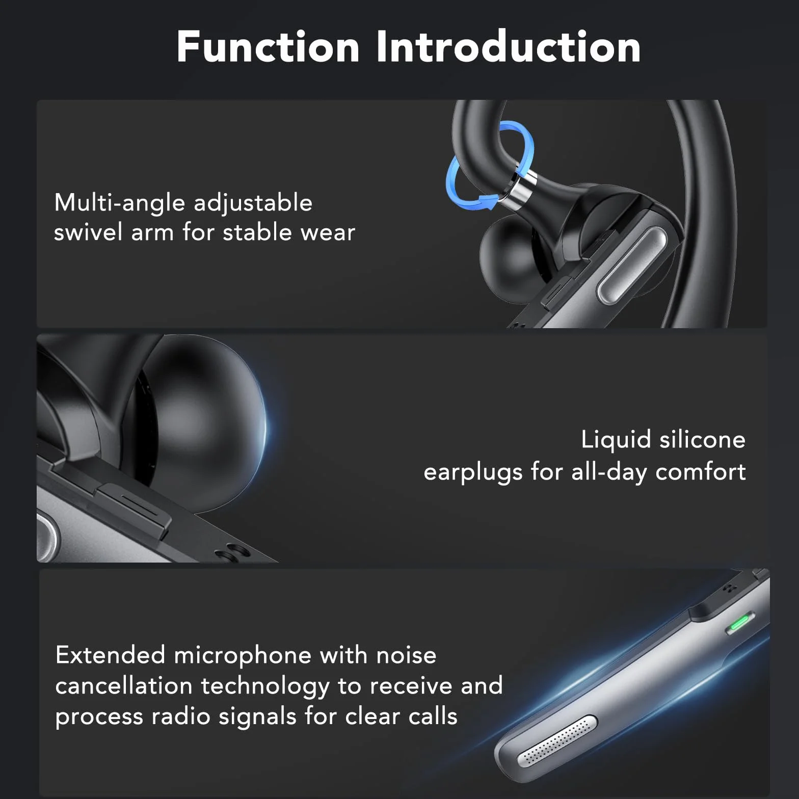 Auricular Inalámbrico Bluetooth V5.3 con HD CVC8.0 micrófono cancelación, Manos Libres Auricular Bluetooth con LED, 100 Horas de Tiempo de Conversación para Conducir/Negocios/Oficina