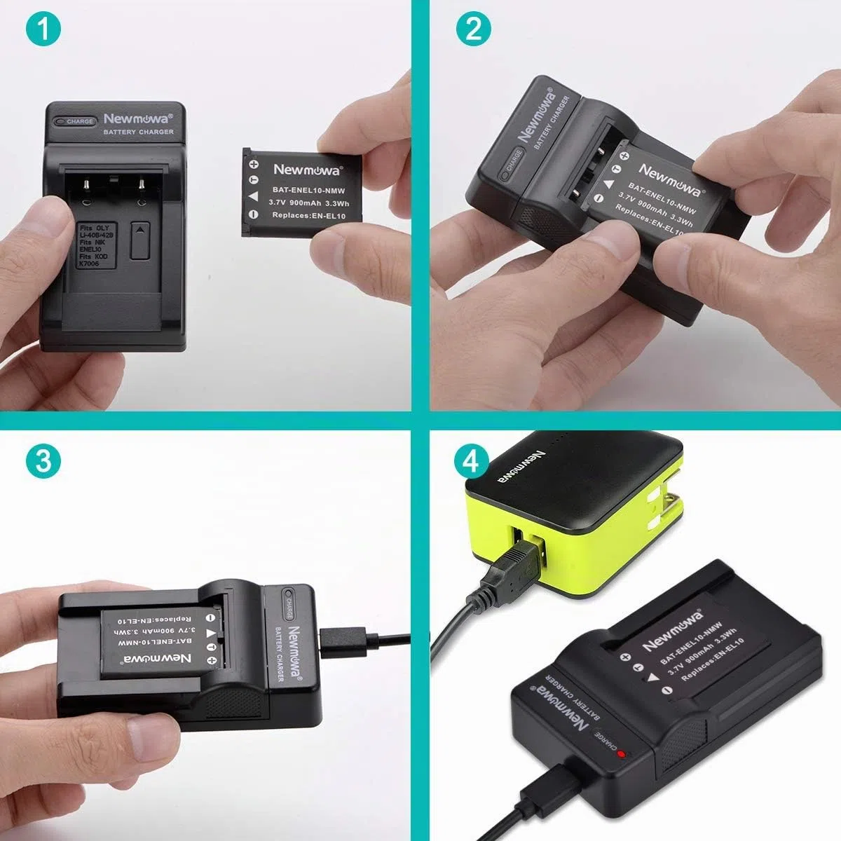 Newmowa EN-EL10 Batería (2-Pack) y Kit Cargador USB portátil para Coolpix S60, S80, S200, S202, S203, S205, S210, S220, S225, S230, S500, S510, S520, S570, S600, S700, S3000, S4000, S5100