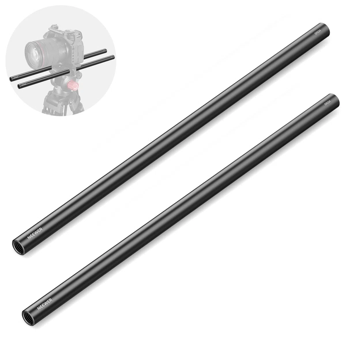 NEEWER 15mm Varilla (16"/40cm Largo, Paquete de 2), 15 mm Varillas de Extensión Aleación de Aluminio para 15mm Sistema de Riel de Varilla LWS, Hombro Rig Video Rig Placa Base, SR024