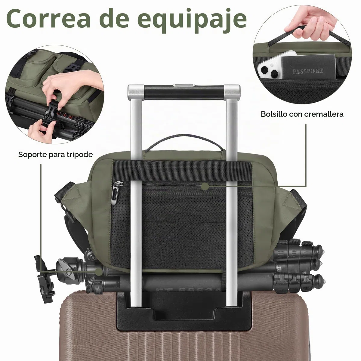 TAAOKA Bolsa bandolera ligera para cámara SLR/DSLR con soporte para trípode, bolsa cruzada impermeable para fotógrafos (verde)