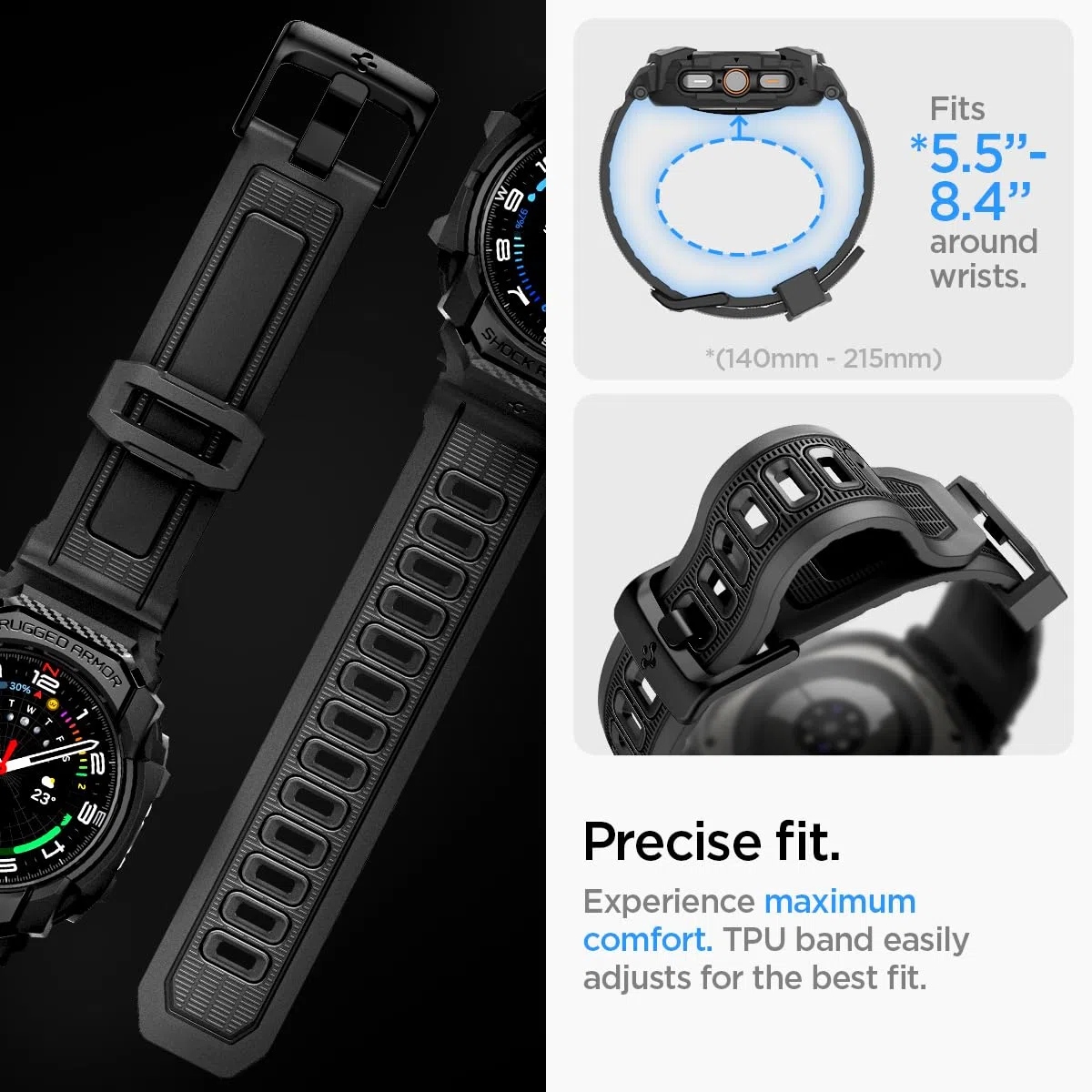 Spigen Funda y Correa Rugged Armor Pro Compatible con Samsung Galaxy Watch Ultra 47mm (2025/2024) - Negro Mate