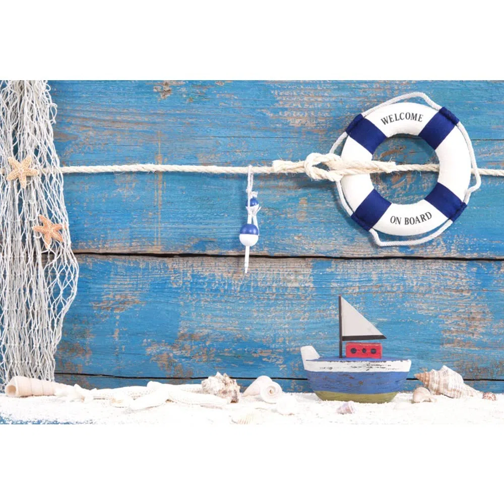 Aoihrraan 2,2x1,5m Telón de Fondo náutico Navegación Salvavidas Tablero de Madera Azul Viaje marítimo Fondo de fotografía Suministros para Baby Shower Sesión de Boda Niños Adultos Retrato Foto Prop