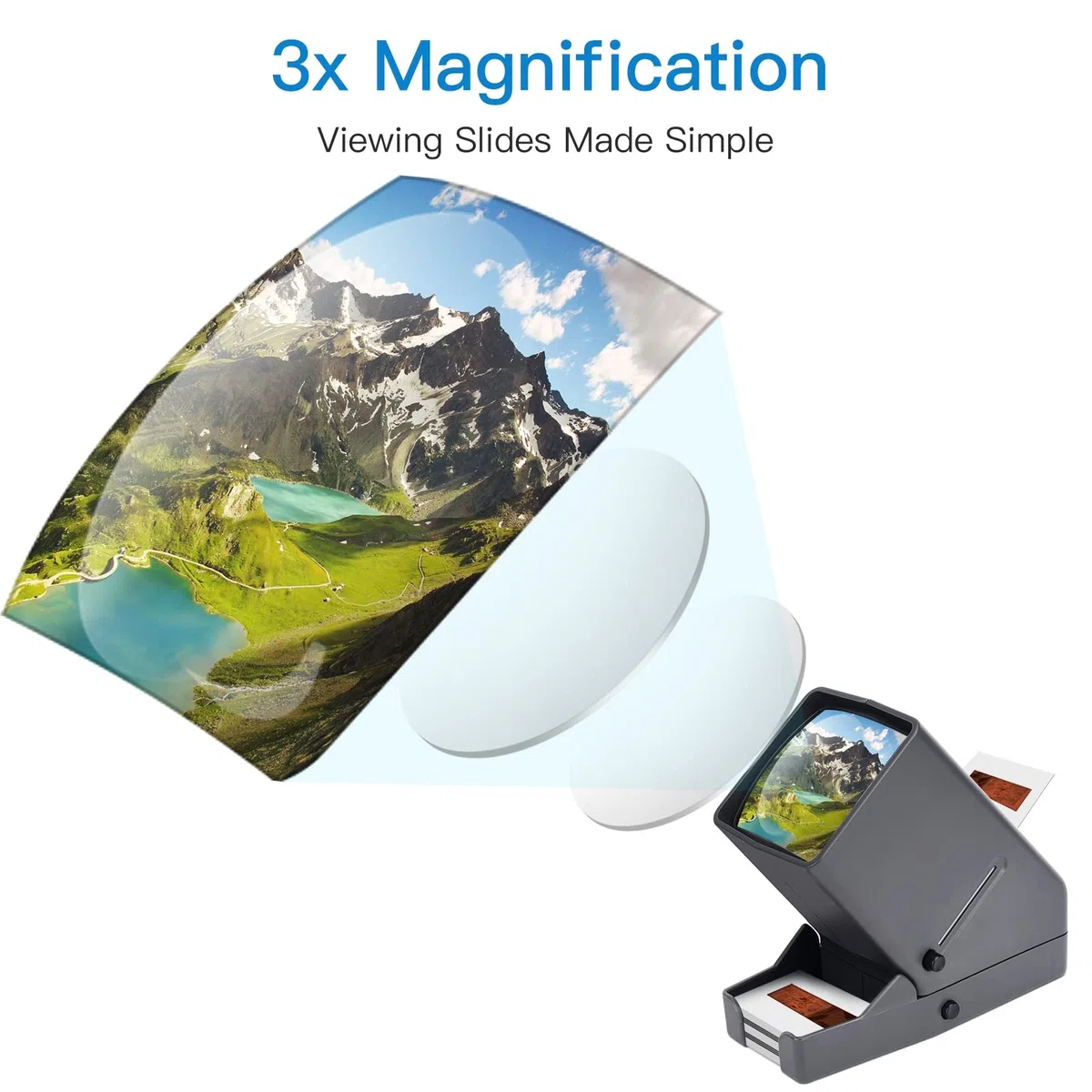 Visor de Diapositivas de 35 mm - Visor de Diapositivas con 3 Aumentos y Proyector de Diapositivas Iluminado por LED para Diapositivas Antiguas con Cable de Alimentación USB o Funcionamiento con Pilas