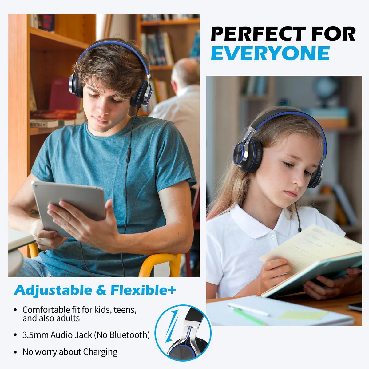AILIHEN C8 Auriculares de Diadema Cerrados con Cable, Auriculares Plegable con Micrófono y Control Remoto para Mp3, iPhone, Móvil Android, PC, Color Negro y Azul