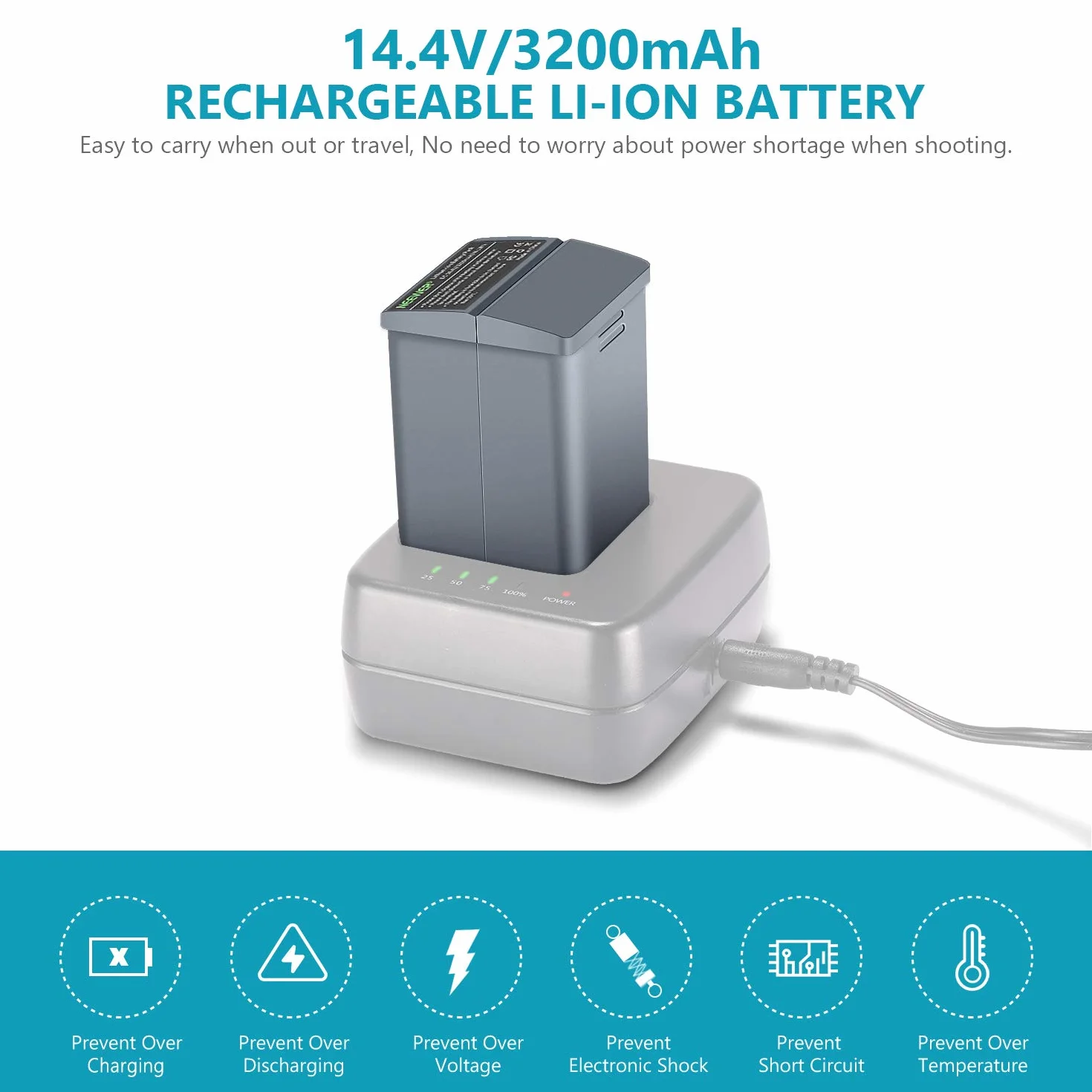 NEEWER 14,4 V 3200 mAh Li-Ion - Batería Flash Recargable de Alta Capacidad Compatible con NEEWER Q3 y Q3 (2ª versión) Flash Strobe