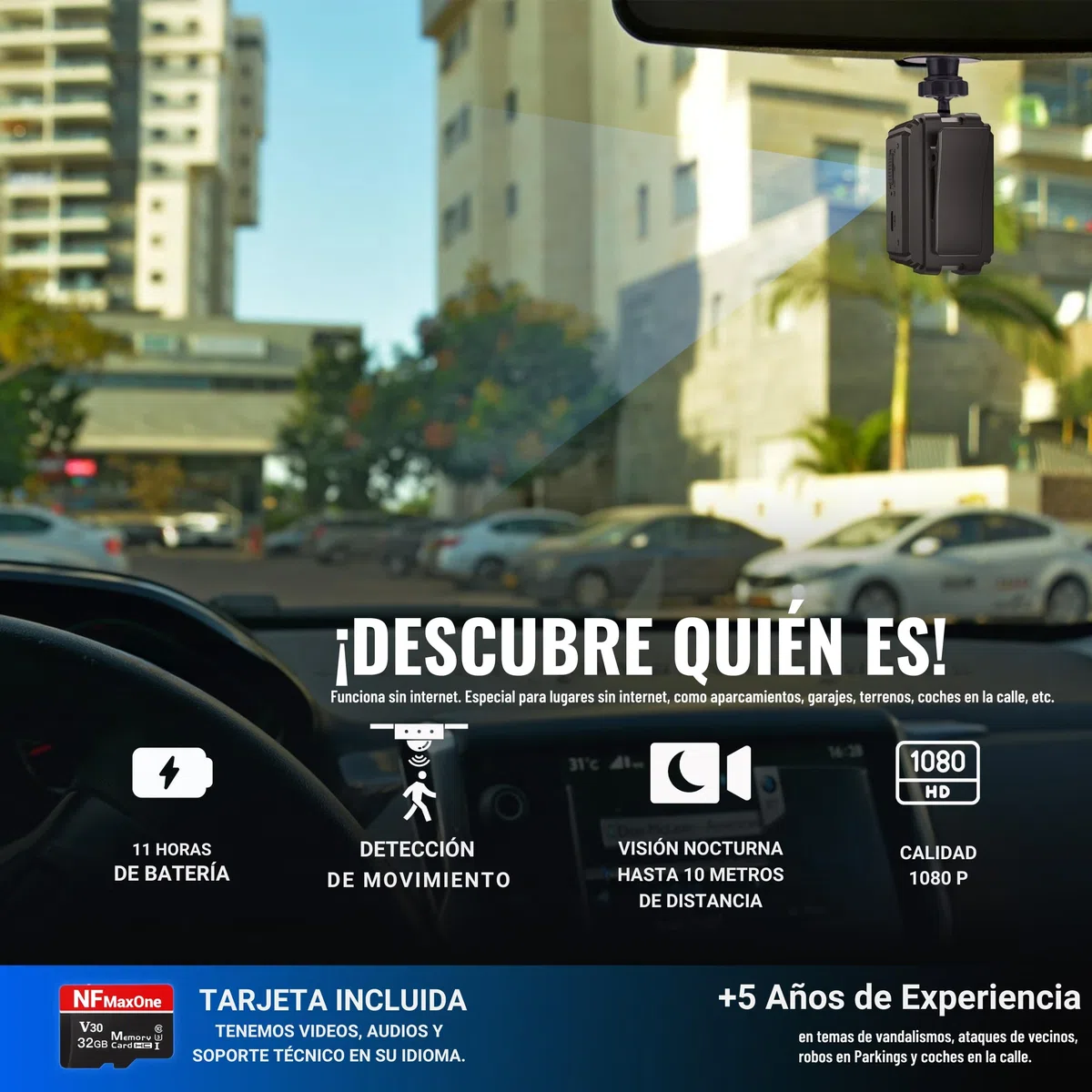Mini Cámara Espía Oculta sin WiFi – Cámara Espía 1080P con Detección Movimiento – Cámara Vigilancia sin Internet para Coche y Parking – Mini Cámara Seguridad Portátil con MicroSD 32GB Visión Nocturna