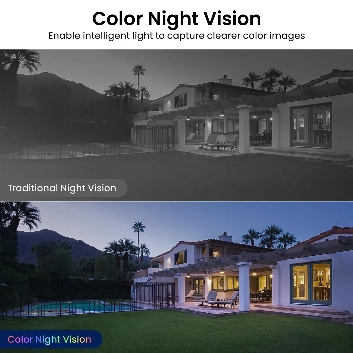 AOQEE Cámara Vigilancia WiFi Interior/Exterior - 2K Camaras Vigilancia Domicilio WiFi Seguridad IP65, Visión Nocturna Color, Detección Humana, Sirena, 24/7 Grabación Continua, Compatible Alexa, C1