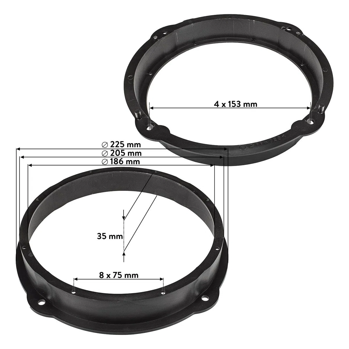 tomzz Audio 2803-021 Anillos de Altavoces Soportes adaptadores compatibles con Audi A1 A3 A4 A5 A6 A7 A8 Q2 Q3 Q5 Puerta Delantera para Altavoces DIN de 200 mm