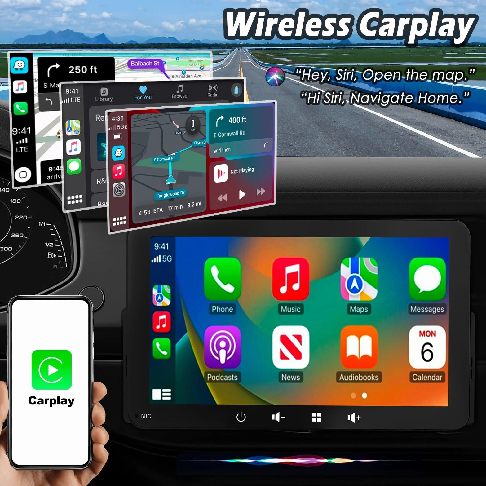 Radio Coche 1 DIN con Carplay y Android Auto Inalámbrico - Pantalla Táctil de 7 Pulgadas, Reproductor de Estéreo Bluetooth Soporte Mirror Link para iOS/Android con Cámara de Respaldo