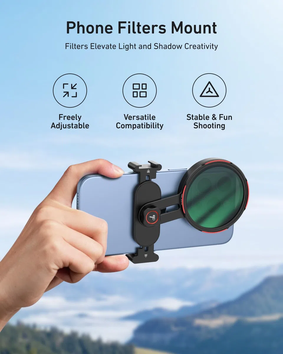 TELESIN 67mm Soporte Universal para Filtros de Teléfono, Clip-On portafiltros w Zapata fría y 1/4" Rosca para Clip de teléfono, Ligero para Viajes y Vlogging, para iPhone/Android, Pixel y más