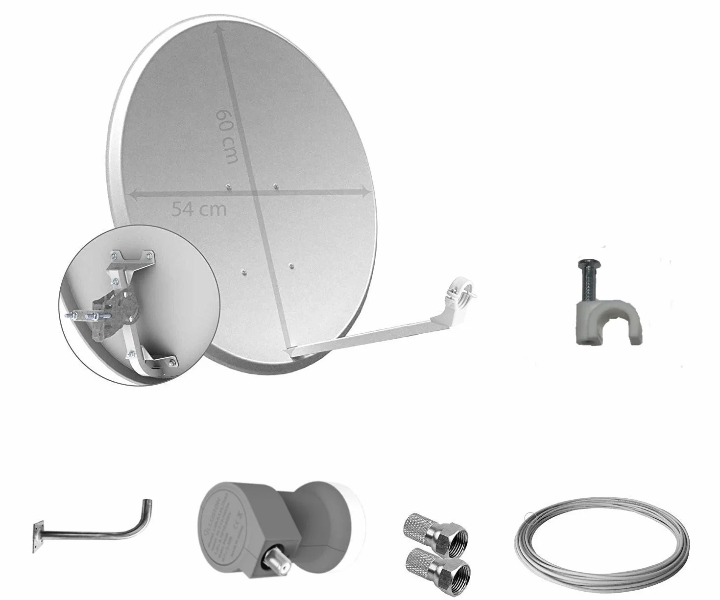 Tecatel K60C1LSCC - Kit parabólica, suporte, LNB Universal, cable y conectores, 60 cm, color blanco