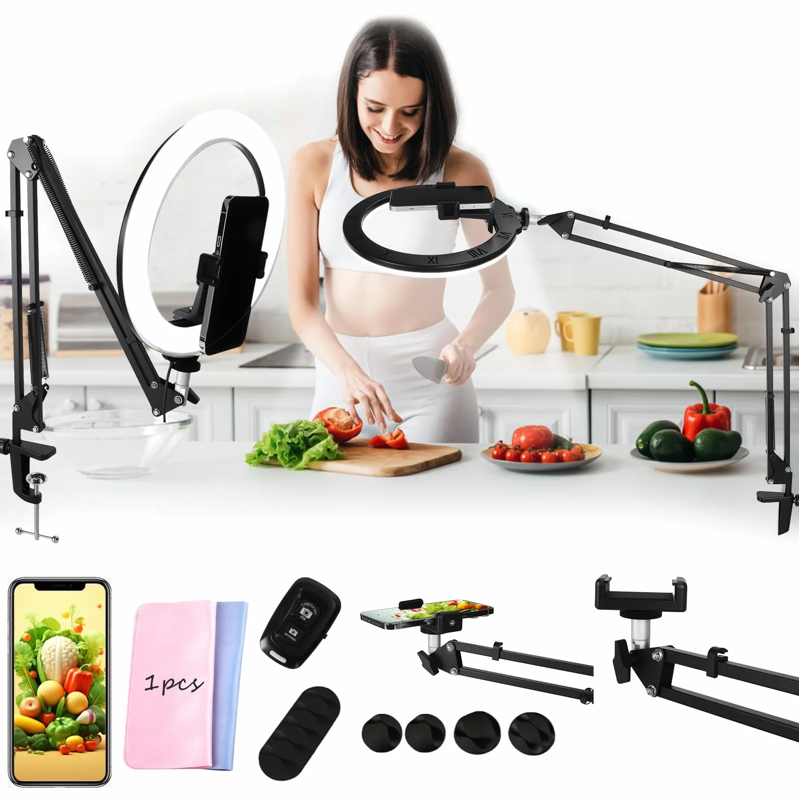Aro de Luz con Tripode,Anillo de Luz para Selfie,Ring Light con Función Bluetooth,Anillo de Luzs Aro de Luzs con Brazo de Soporte Resistente y Soporte,para Fotografía Selfie,Youtube,Tiktok
