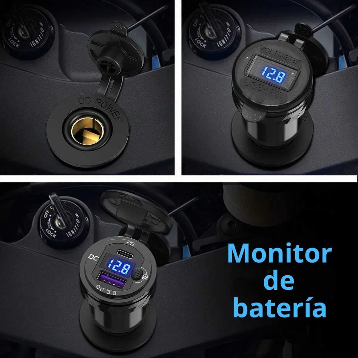 Qidoe Adaptador de Cargador USB Moto DIN: Enchufe USB Hella de Aluminio PD y QC3.0 con Pantalla LED Voltaje e Interruptor para 12V-24V Motocicletas Ducati, Triumph, BMW y Otras Motos Estilo Europeo