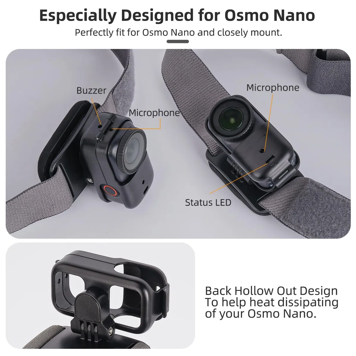para dji Osmo Nano Soporte para Diadema, Correa de Retención Elástica Ajustable Giratoria Vertical/Horizontal, Soporte de Expansión para Cámara Deportiva Osmo Nano