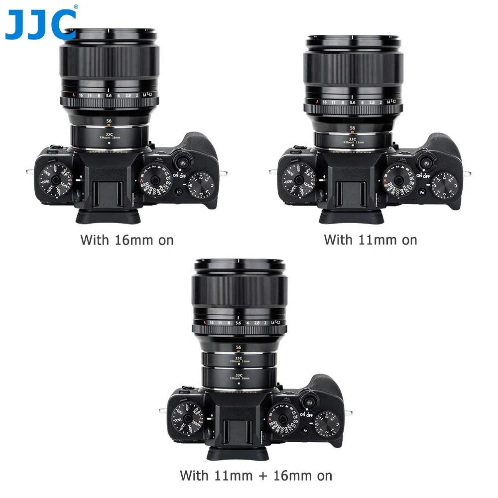 Tubo de extensión AF con Enfoque automático JJC para cámaras Fujifilm X-T50, X-T30II, X-T30III, X-T30, X-T20 con Montura X y exposición TTL para fotografía de Primeros Planos (Juego de 11 mm/16 mm)