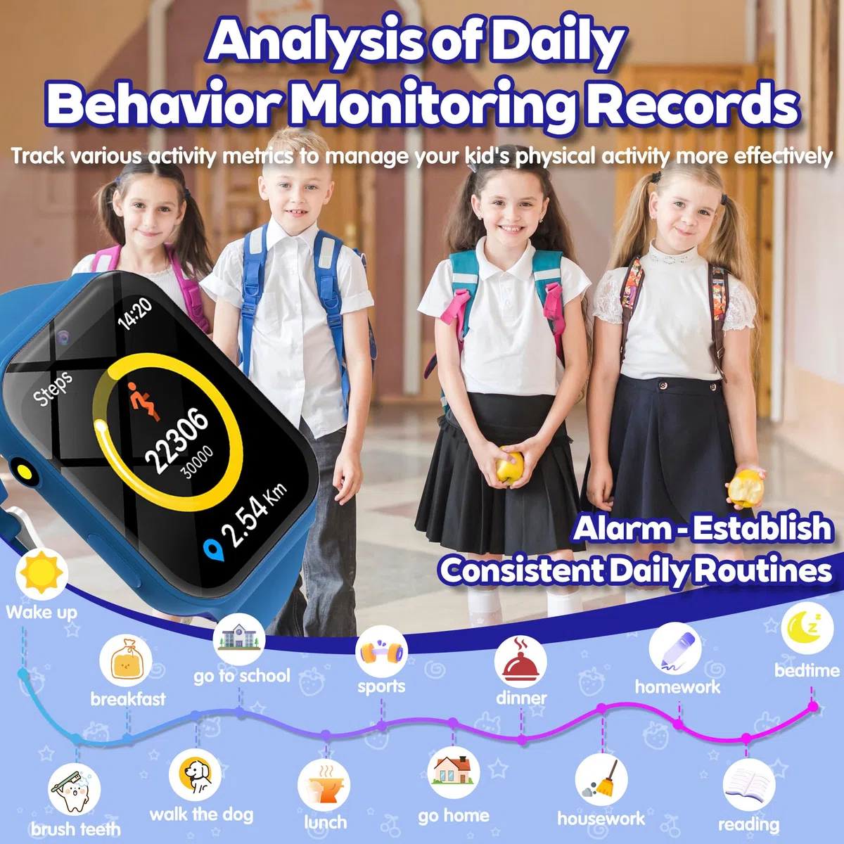 Reloj Inteligente Niño Pulsera Actividad, IP68 1.8" HD Smartwatch Niño y Niña 3-15 Años, Podómetro, Monitor de Sueño, Cámara, Modos Deportivos, Alarmas, 18 Juegos, Linterna, Fondo DIY, Regalo Infantil