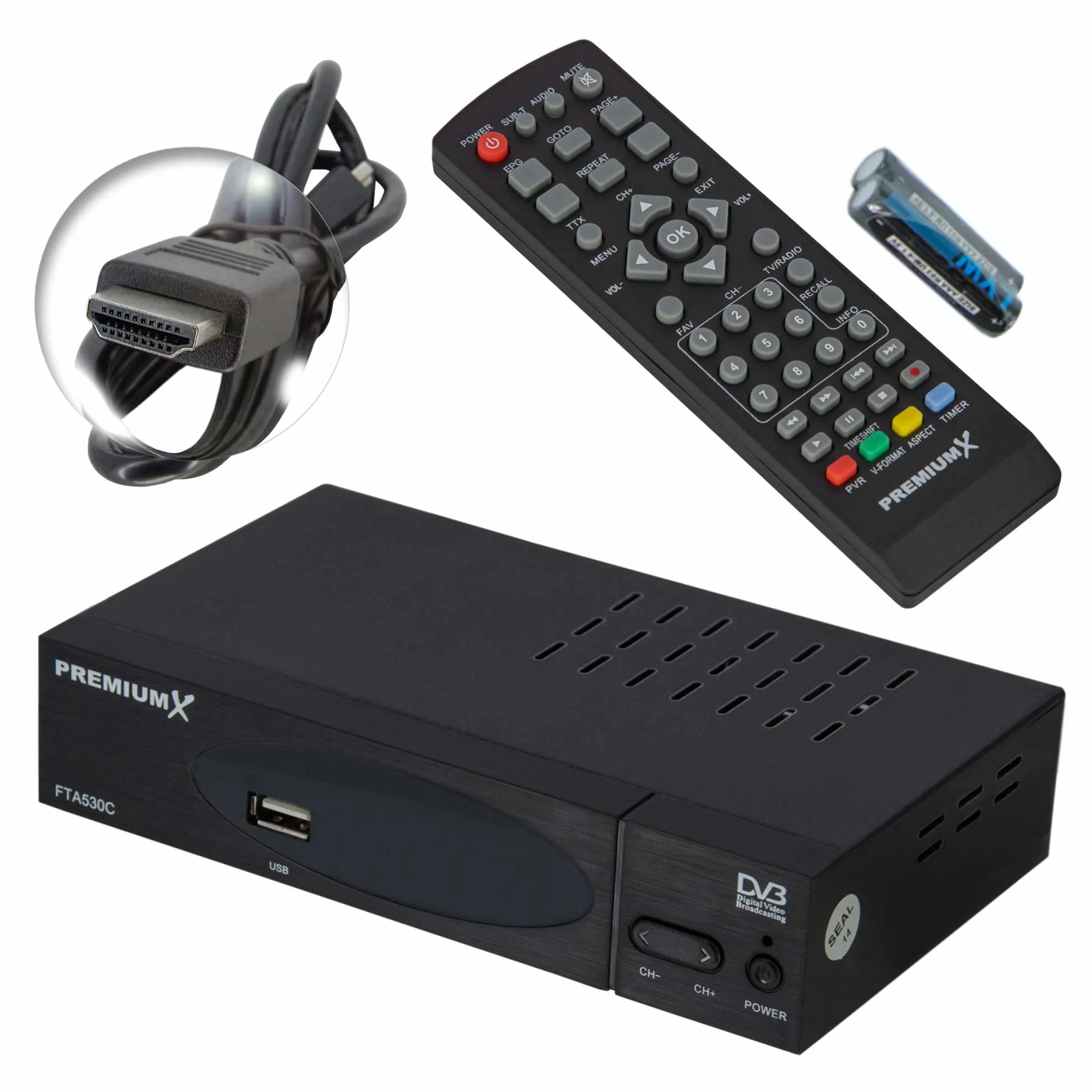 Premium X Receptor de cable DVB-C FTA 530C TV digital Full HD. Instalación automática USB Mediaplayer SCART HDMI TV por cable para todos los proveedores de cable