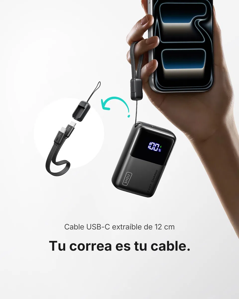 INIU Power Bank, Ultra Mini 45W Carga Rápida 10000mAh Bateria Externa con Cable USB C Desmontable, Apto para Avión & Esenciales de Viaje, Bateria Portatil para iPhone 17 16 Samsung S22 iPad Xiaomi etc