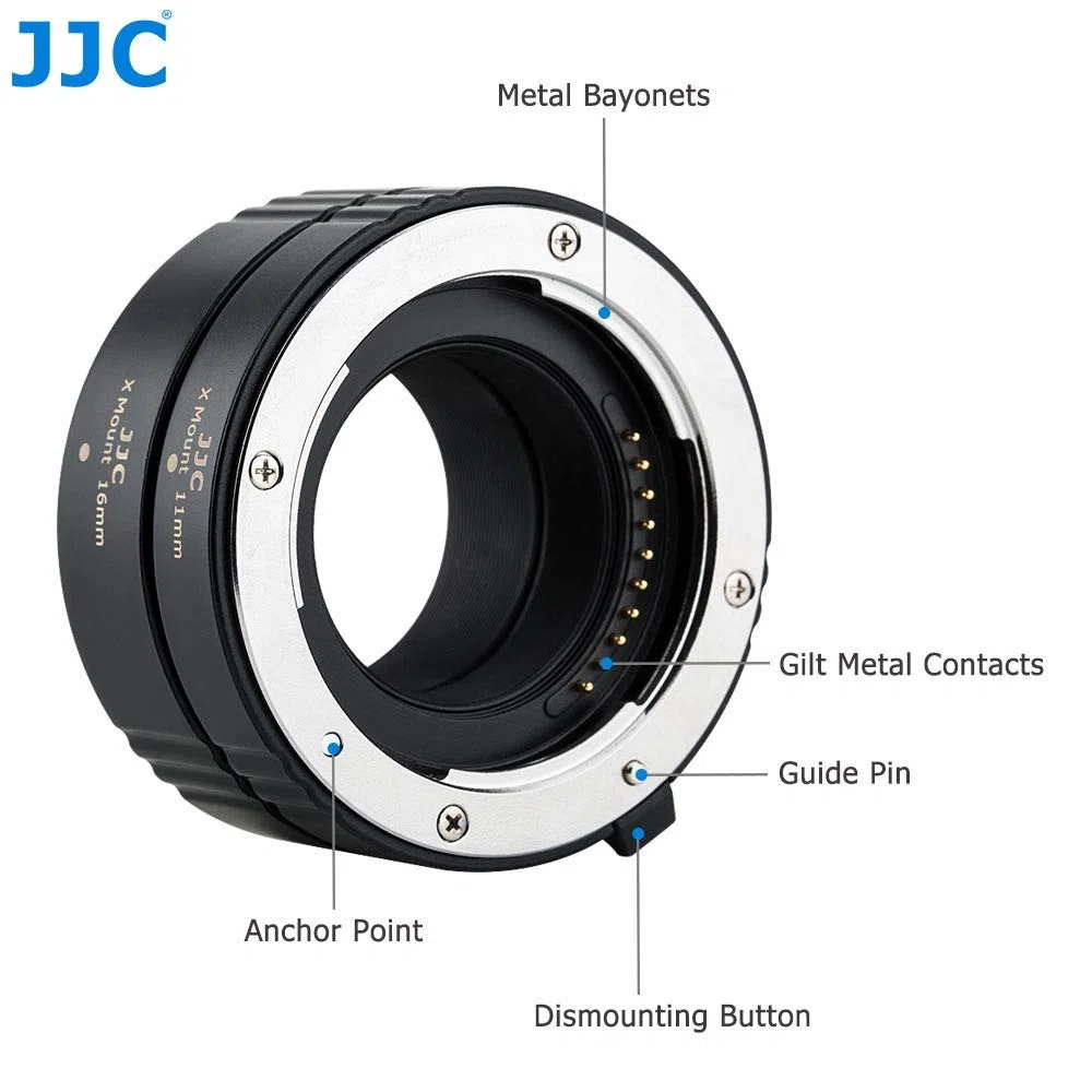 Tubo de extensión AF con Enfoque automático JJC para cámaras Fujifilm X-T50, X-T30II, X-T30III, X-T30, X-T20 con Montura X y exposición TTL para fotografía de Primeros Planos (Juego de 11 mm/16 mm)