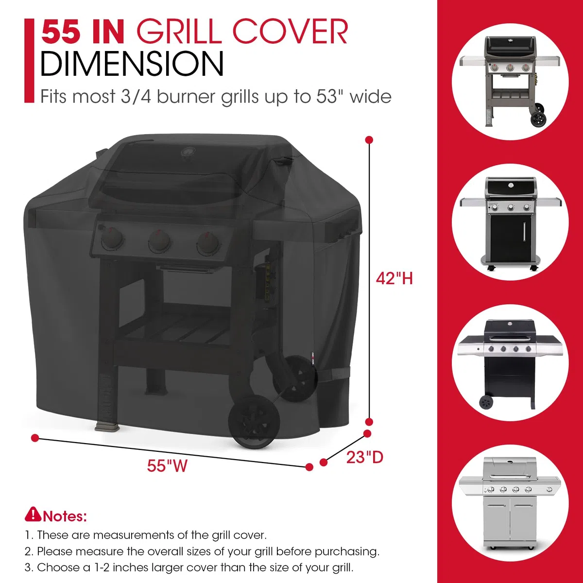 Unicook - Cubierta de parrilla de gas para barbacoa resistente al agua, cubierta para barbacoa de 140 cm, material especial resistente a la decoloración y a los rayos UV, duradero y cómodo, se adapta a las parrillas Weber Char-Broil Nexgrill Brinkmann y o