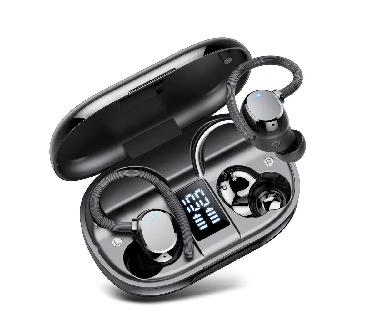 Auriculares Inalámbricos Deportivos, Nuevo Auriculares Bluetooth 5.3 HiFi Estéreo, 128H Cascos Inalambricos Bluetooth con 4 HD Mic Pantalla Dual LED, IPX7 Control Táctil Inalámbricos para iOS/Android