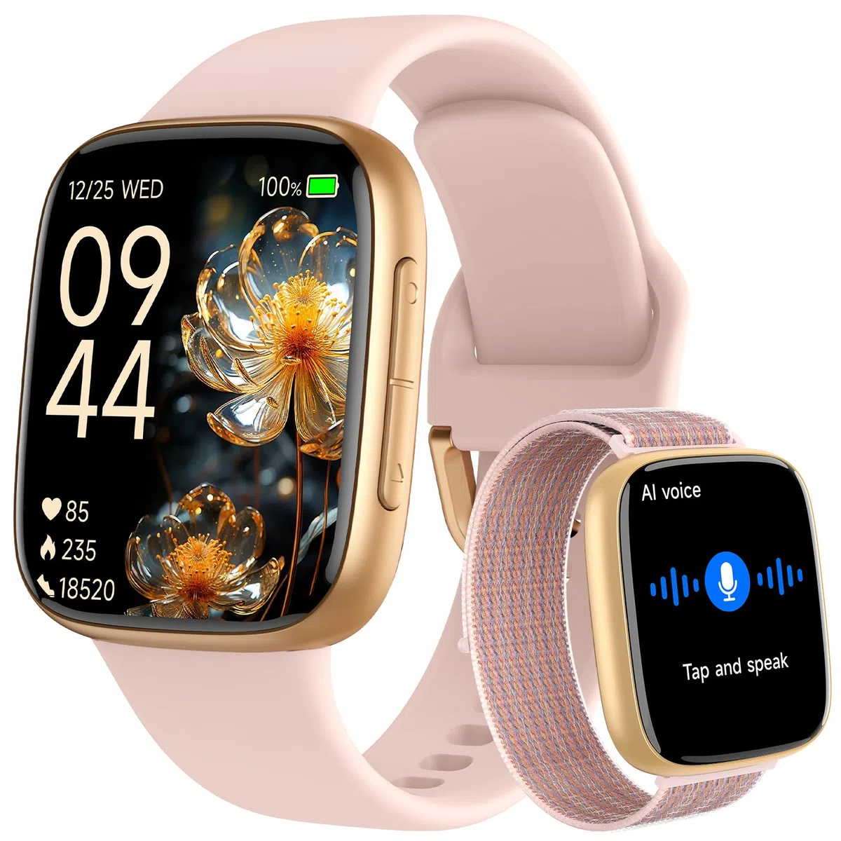 Reloj Inteligente Mujer 1.85" AMOLED Smartwatch Mujer con Llamadas y Asistente de Voz, 3ATM Whatsapp Notificaciones, SpO2/Pulsómetro/Monitor de Sueño, 110 Modos Deportes para iPhone Samsung Android