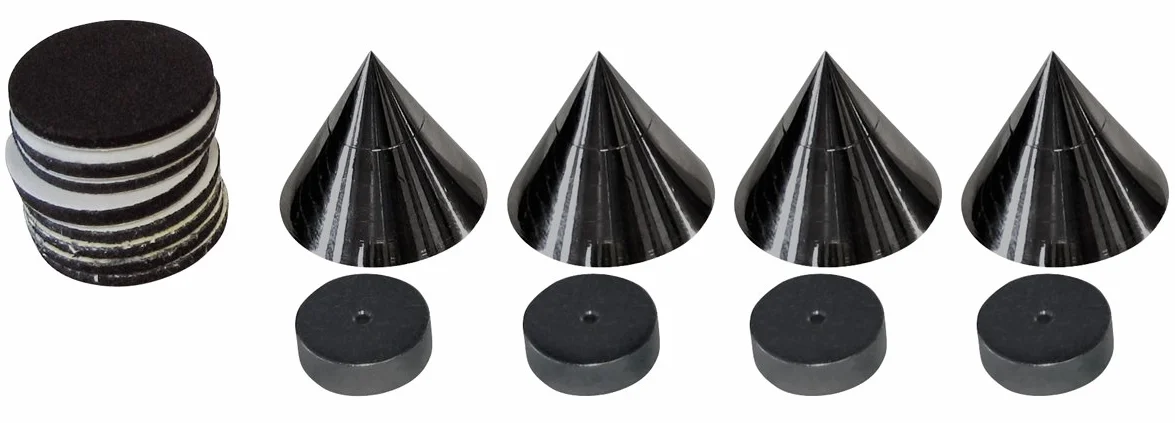 Dynavox Sub-Watt-Absorber, Juego de 4 Unidades, desacopladores Ajustables en Altura para Dispositivos HiFi y Altavoces con Arandelas, Negro