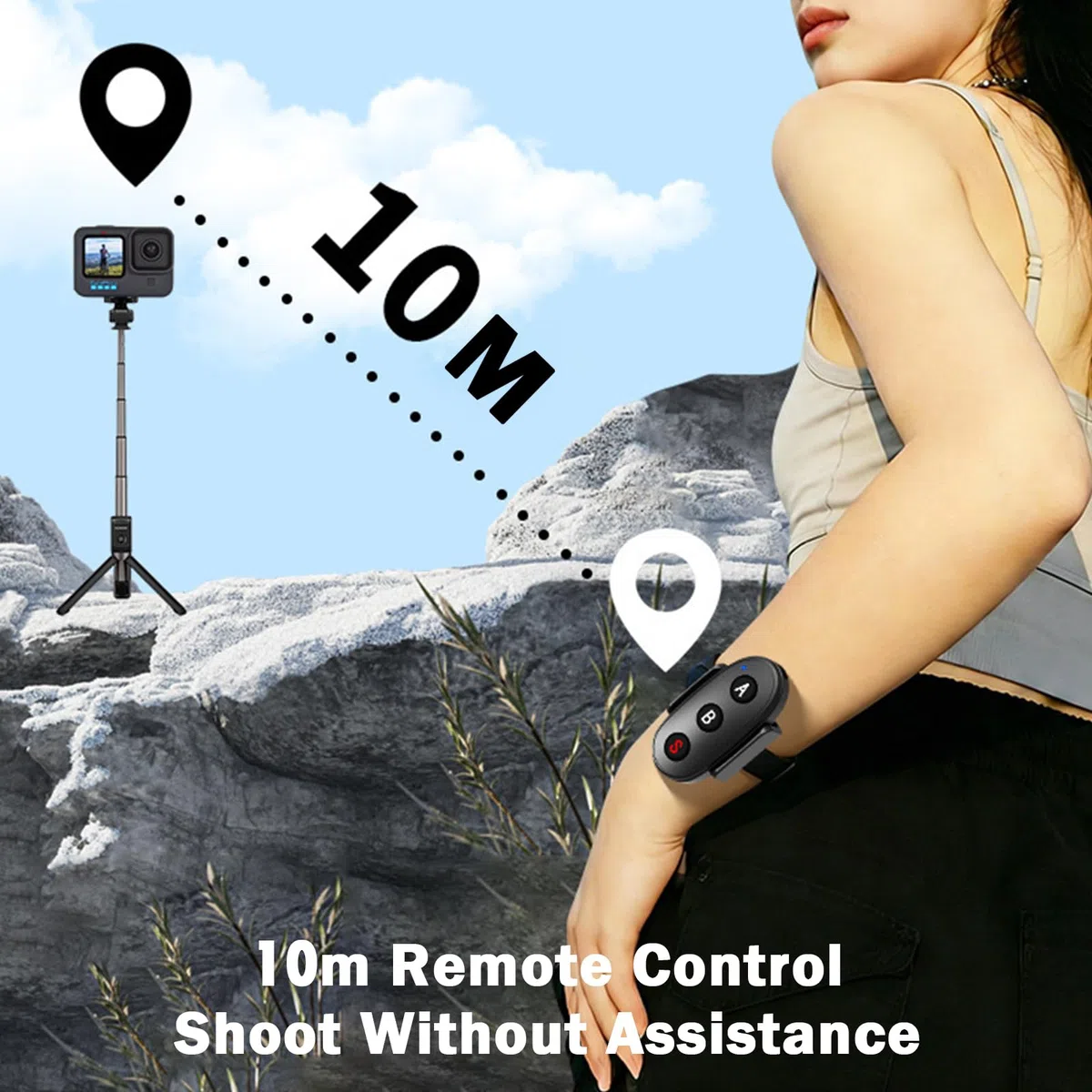 Mando a distancia Bluetooth para DJI Osmo Action 6/5 Pro/4, para Insta360 X5/X4/X3 para GoPro Hero 13 12, mando a distancia inalámbrico con correa de muñeca, accesorios de cámara de acción inteligente
