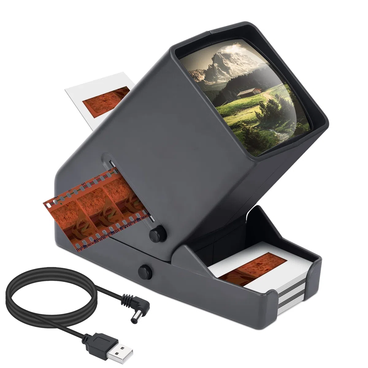 Visor de Diapositivas de 35 mm - Visor de Diapositivas con 3 Aumentos y Proyector de Diapositivas Iluminado por LED para Diapositivas Antiguas con Cable de Alimentación USB o Funcionamiento con Pilas
