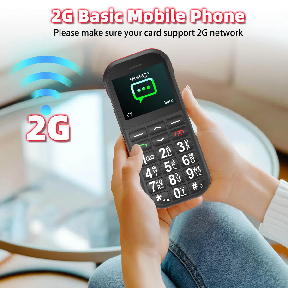 Telefono Movil para Mayores Libre, gsm Fácil de Usar Teléfono Móvil Basico de Teclas Grandes, Batería de 1800 mAh, Admite Tarjetas SIM Duales, Cable USB Tipo C, Botón SOS, Base del Cargador