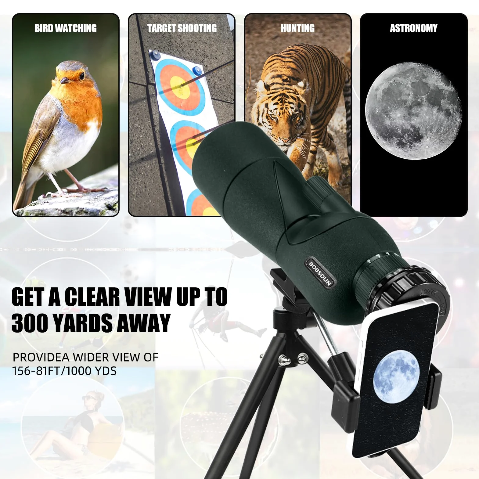 25-75X telescopio terrestre, Hunting Spotter Scope para Disparar a los Objetivos, Telescopios-A Prueba de Agua con Prisma BAK4 Trípode Adaptador de teléfono Bolsa de Transporte (GN0025)