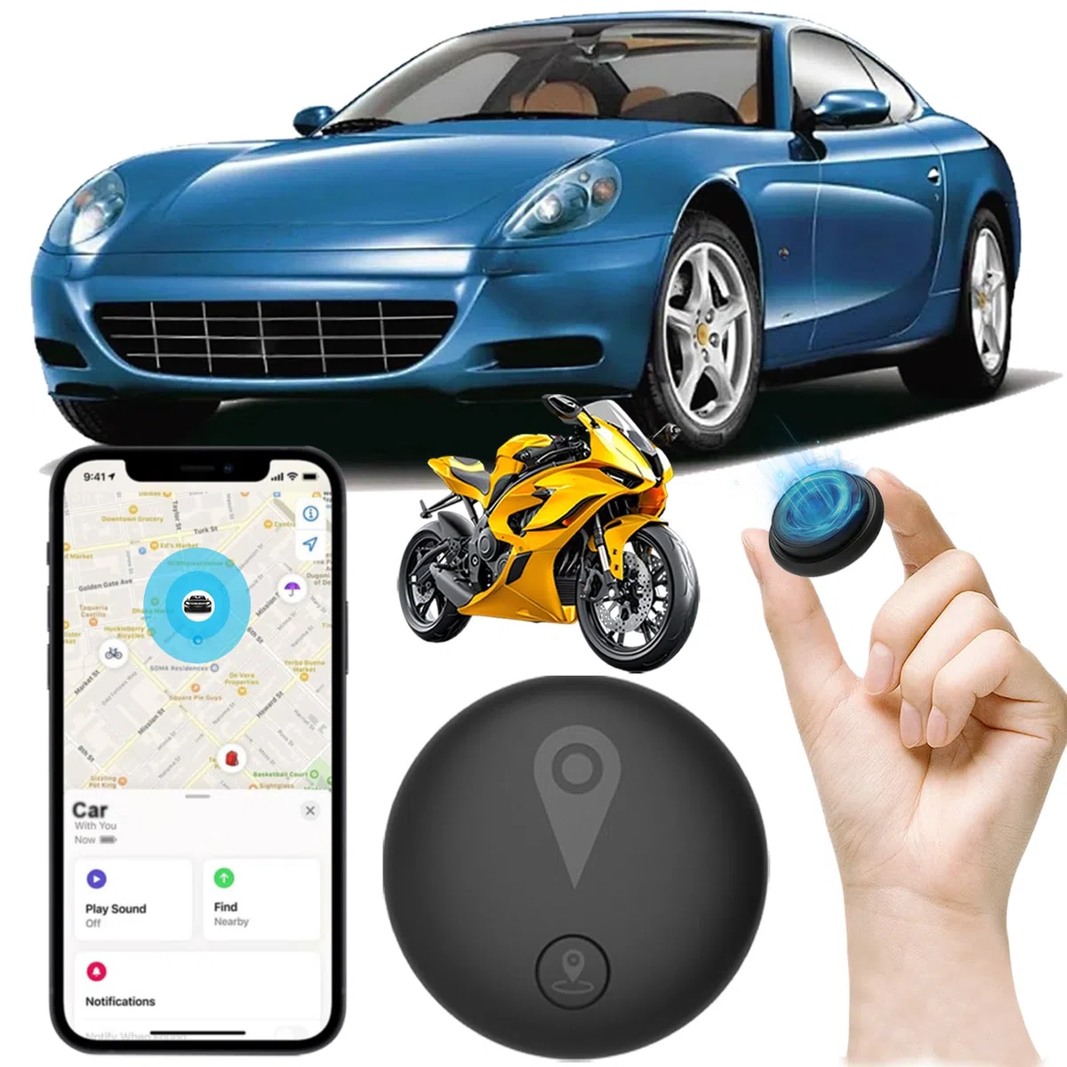 GPS Coche Localizador,2026 Nuevo Magnética Localizador Oculto Rastreador(Compatible con Android e iOS) sin suscripción/Sims eguimiento en Tiempo Real para Vehículos/Moto/Llaves/Maleta/Niños