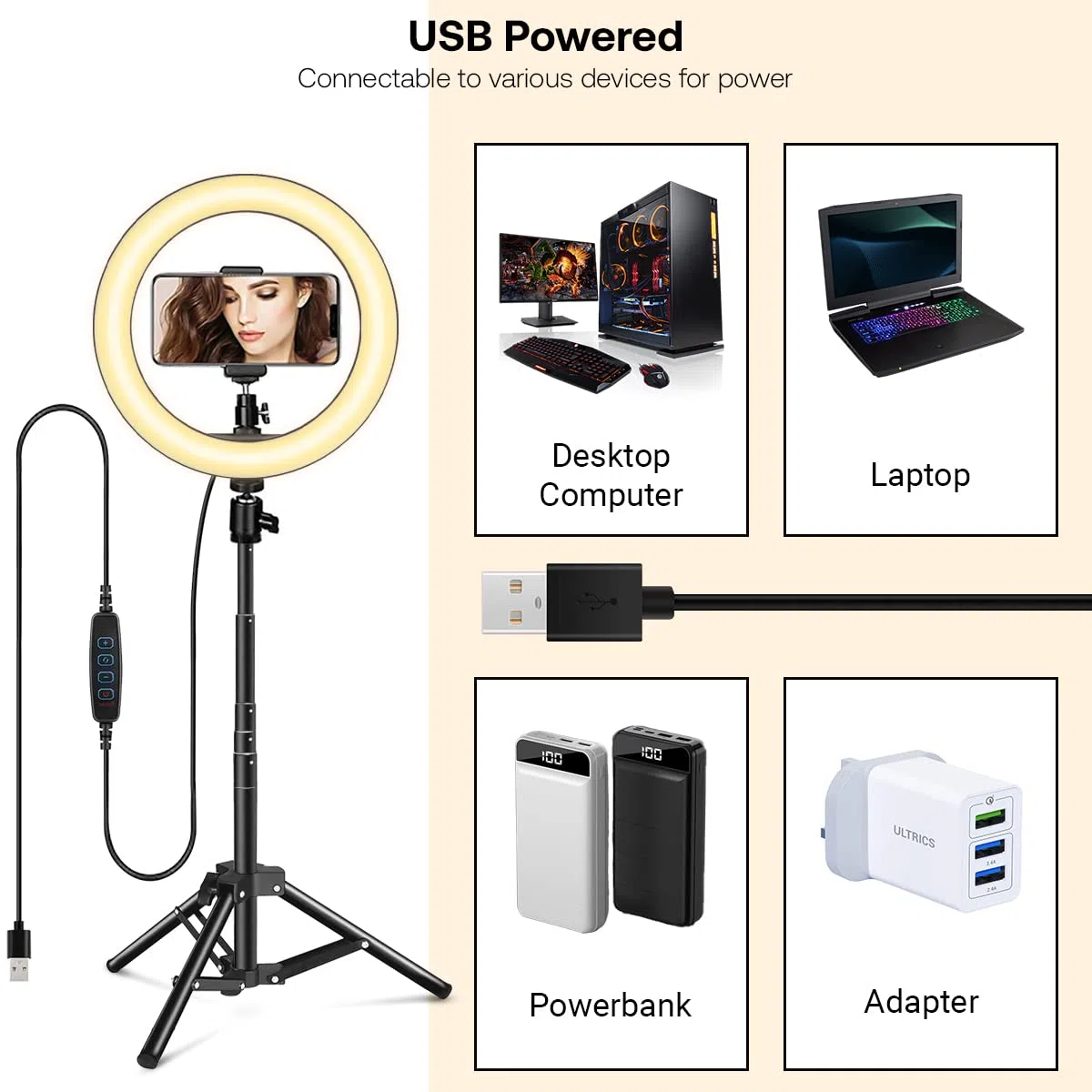 Anillo de luz con trípode y Soporte para teléfono, luz Circular LED Regulable de 10.2 Pulgadas con 3 Modos y 10 de Brillo, Control Remoto Bluetooth para Selfie, Maquillaje, Youtube, Video