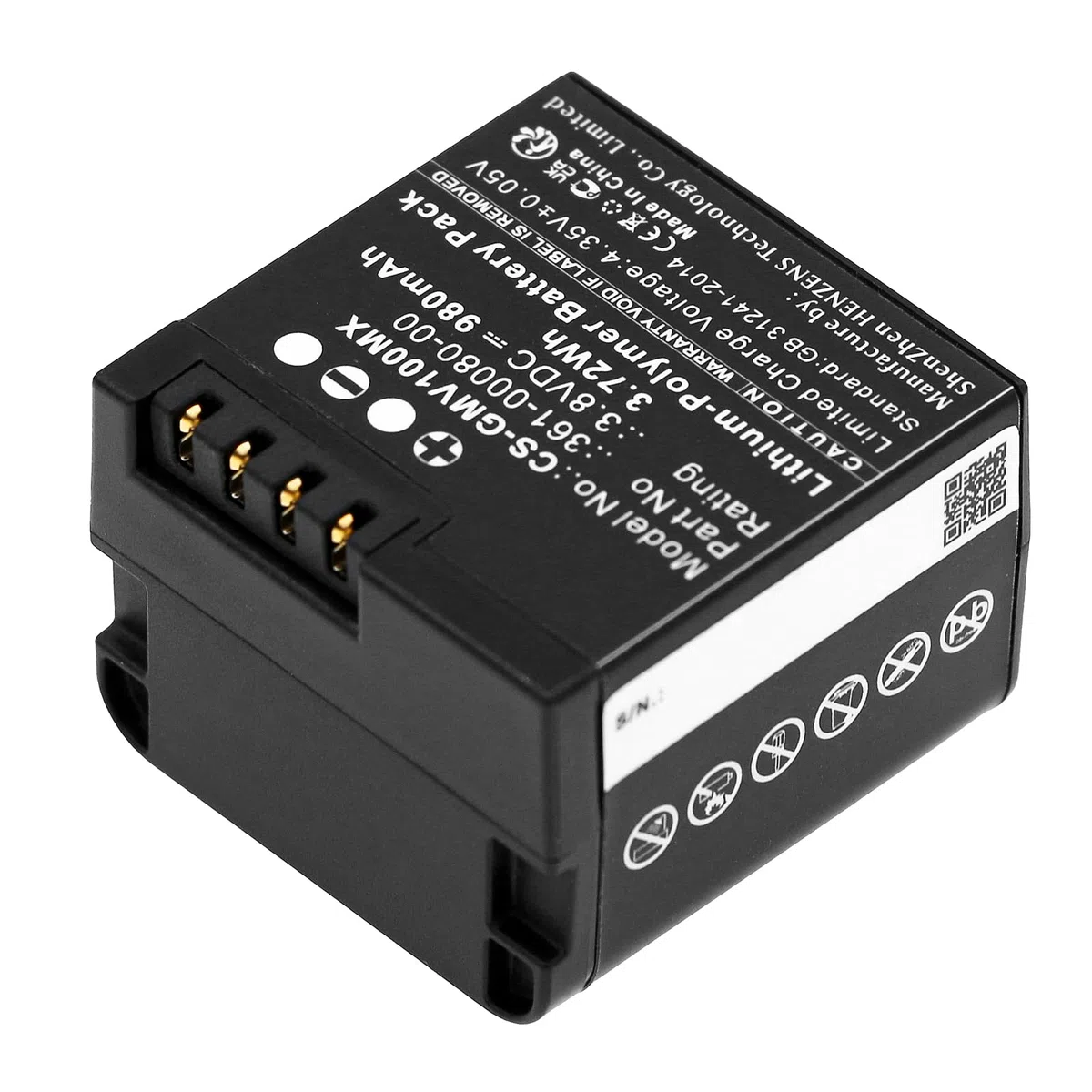 TECHTEK Batería 980mAh Compatible con [Garmin] Virb X, Virb X Compact, VIRB XE sustituye 010-12256-01, 361-00080-00 FBA
