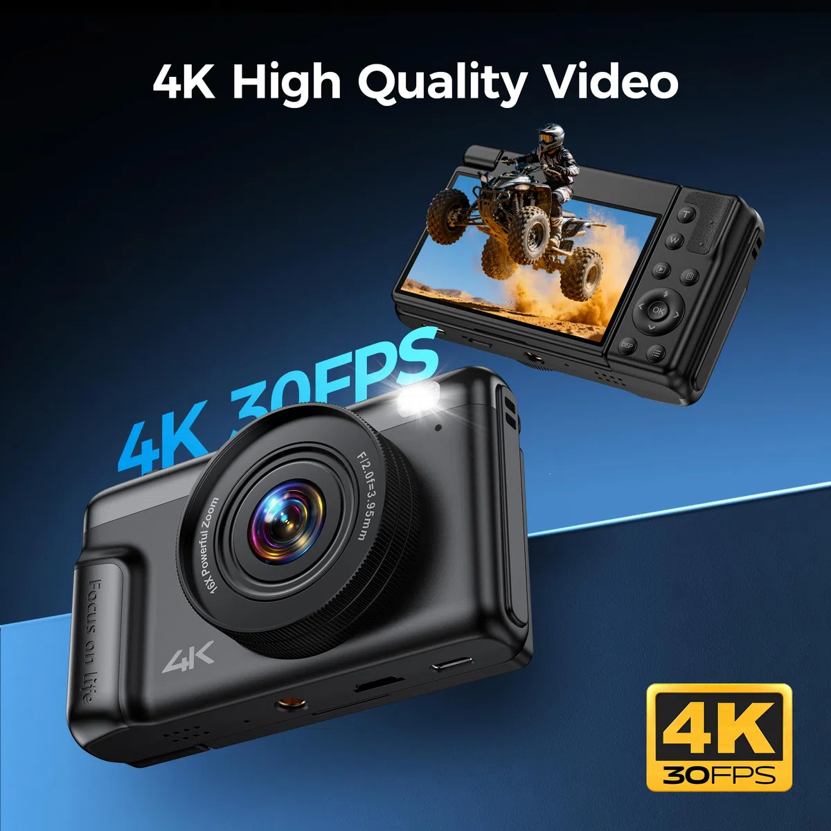 4K Digital Camara de Fotos Compacta: 64MP Profesional Video Cámara con 16X Zoom - Regalo para Principiantes Adultos - Baratas Vlog Camera Niño Niña(No Hay Tarjeta SD)