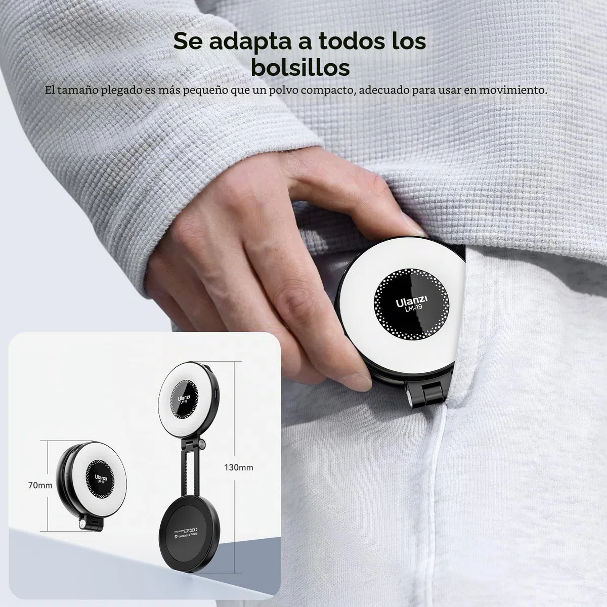 ULANZI LM19 Anillo Magnético Luz Teléfono Móvil, Selfie Luz Teléfono Móvil 3 con Temperaturas de Color 2500k-8500k CRI95, Video Luz Extensión Reversible para iPhone 16 15 Selfie Video Streaming Tiktok