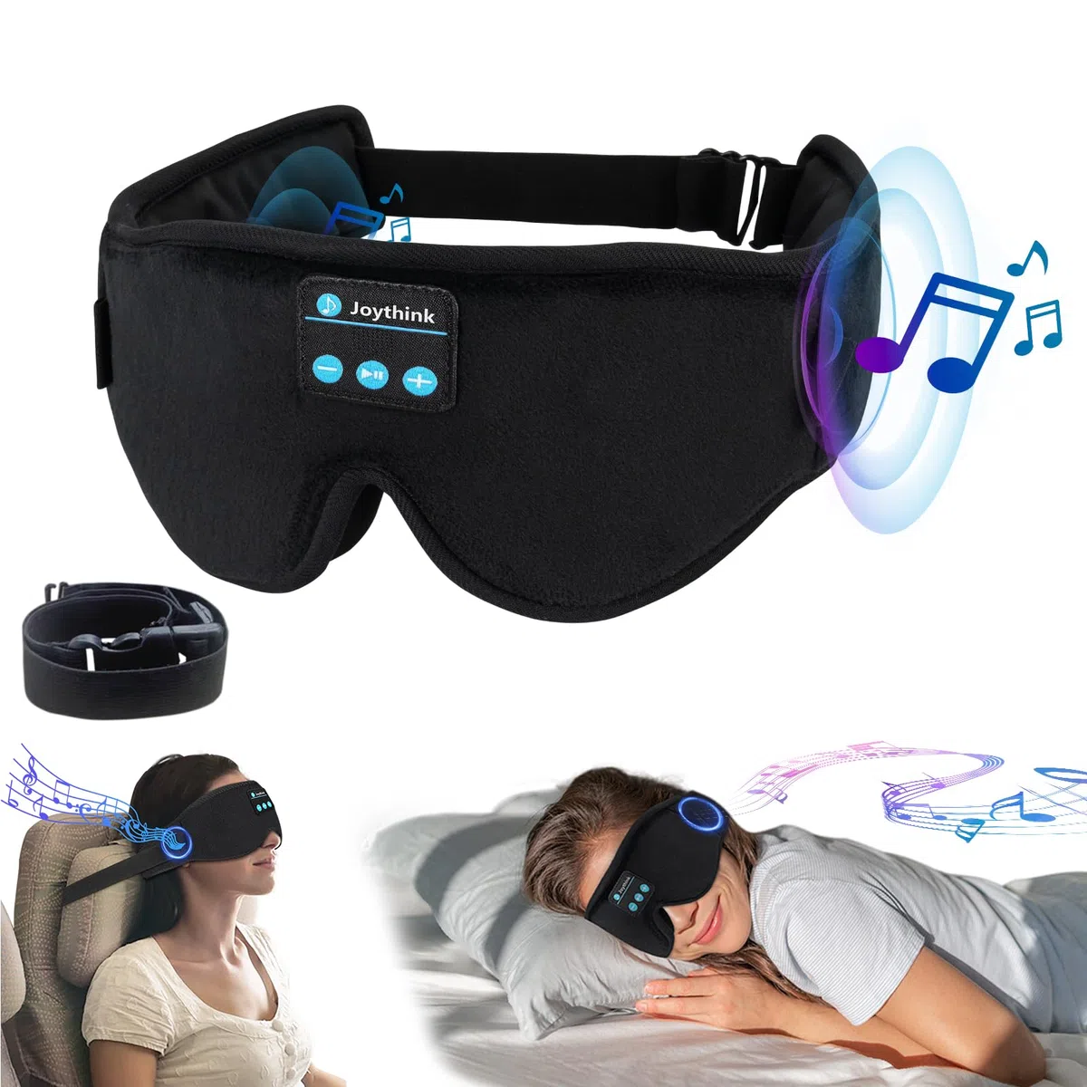 Joythink Auriculares para dormir, máscara de dormir Bluetooth con altavoz, máscara para dormir en coche, auriculares inalámbricos, accesorios de viaje para vuelos largos