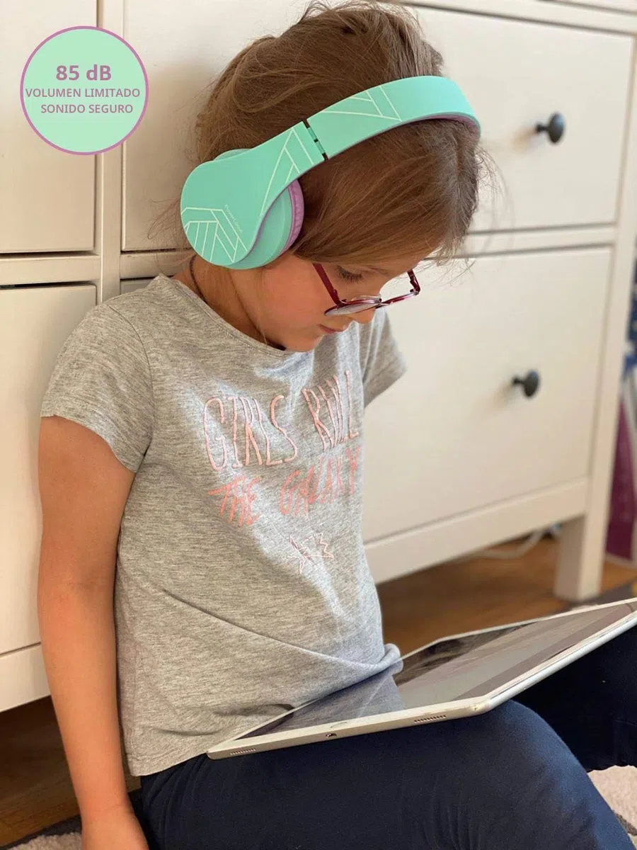 PowerLocus Auriculares para niños, Auriculares Bluetooth para niños, con 85DB Volumen Limitado, Plegable, con Micrófono, Micro SD Slot, Cascos Inalámbricos y con Cable, con Estuche