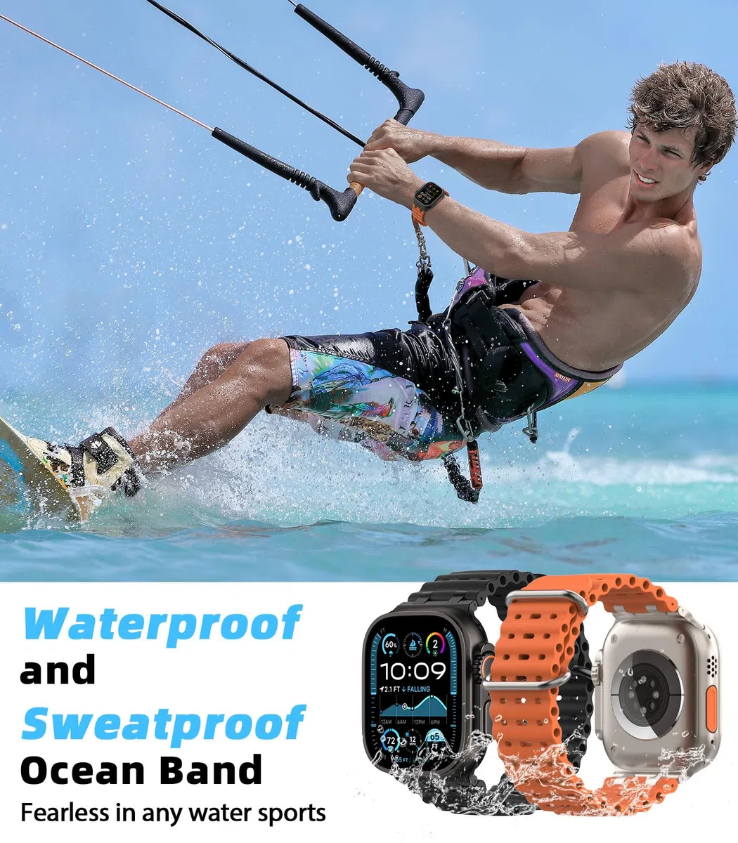 MoKo Correa Ocean Compatible con Apple Watch Ultra 3/2/1 49 mm, S11/S10 46 mm, 9/8/7 45 mm, SE3/SE2/SE/6/5/4 44 mm, 3/2/1 42 mm, Correa Deportiva de Silicona Transpirable