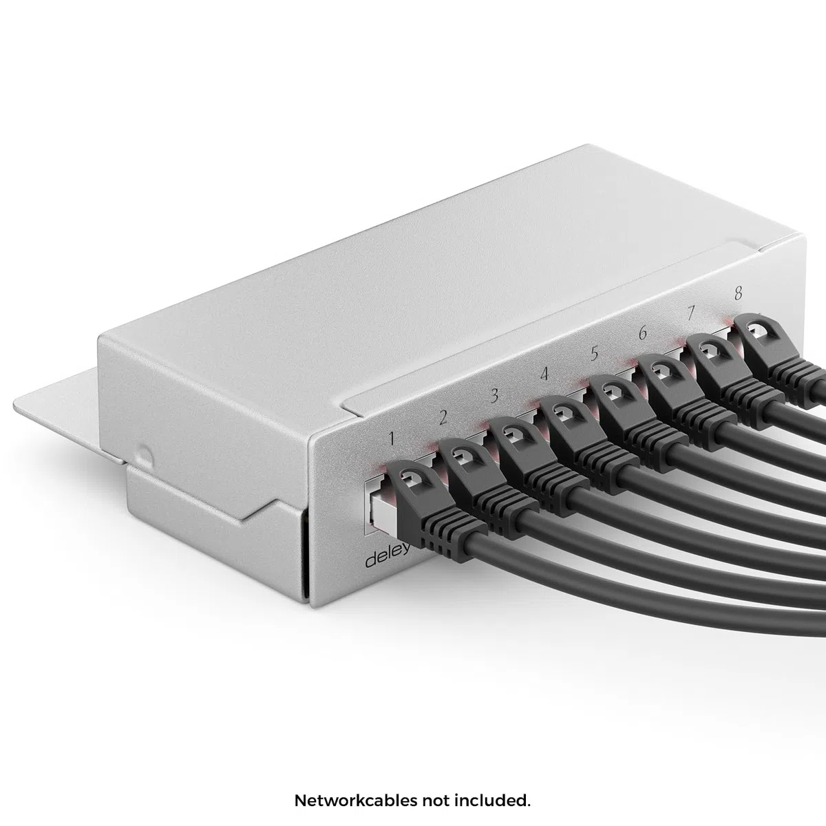 deleyCON CAT6a Patch Panel El Panel de Corrección 8 Puertos Escritorio y Montaje en Pared - Blindado - Enchufe 8X RJ45 - TIA568A TIA568B - Gris Claro
