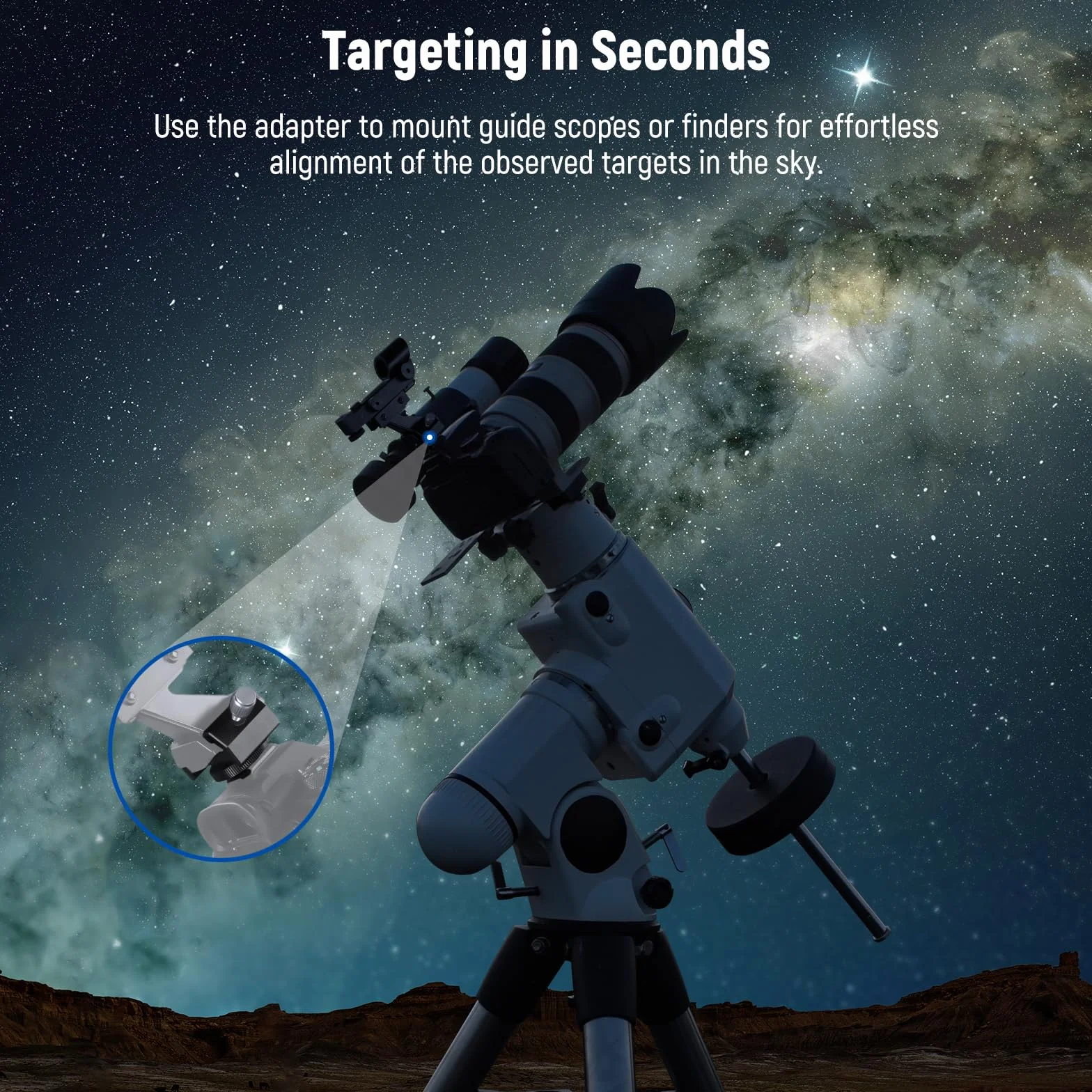 NEEWER Adaptador de Montura de Buscador de Telescopio con Zapata Fría y Rosca de 1/4" para Montura de Zapata de Cámara,Base de Cola de Milano de Buscador Estándar de 33mm para Astrofotografía, LS-T16