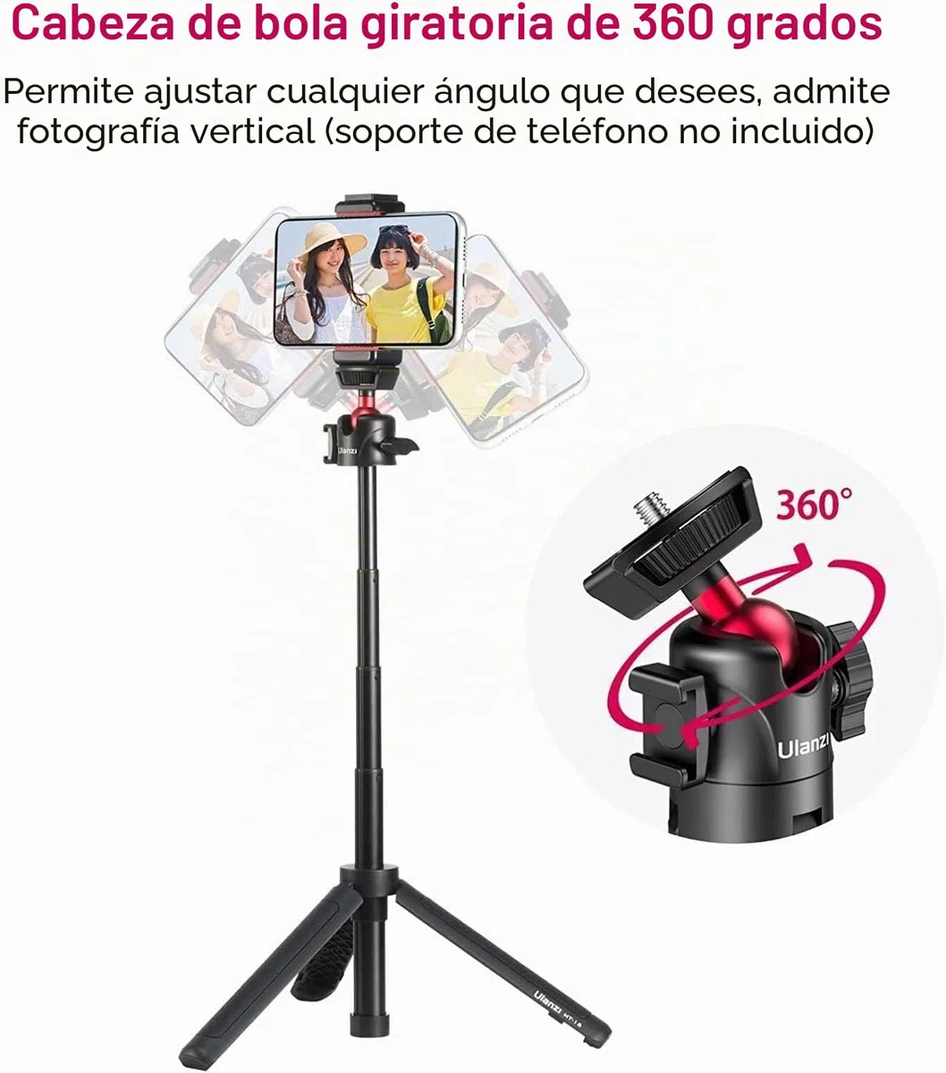 Palo selfie ULANZI MT-16 con trípode para teléfono móvil con disparador remoto, soporte de mesa para cámara, mini trípode para smartphone iPhone Samsung